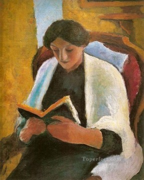 August Macke Painting - Woman Reading in Red Armchair Lesende Frauimroten Sessel August Macke